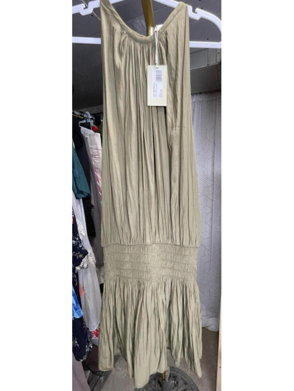 NWT Ramy Brook Paris Sleeveless Elastic Waist Mini Dress Olive L MSRP $345